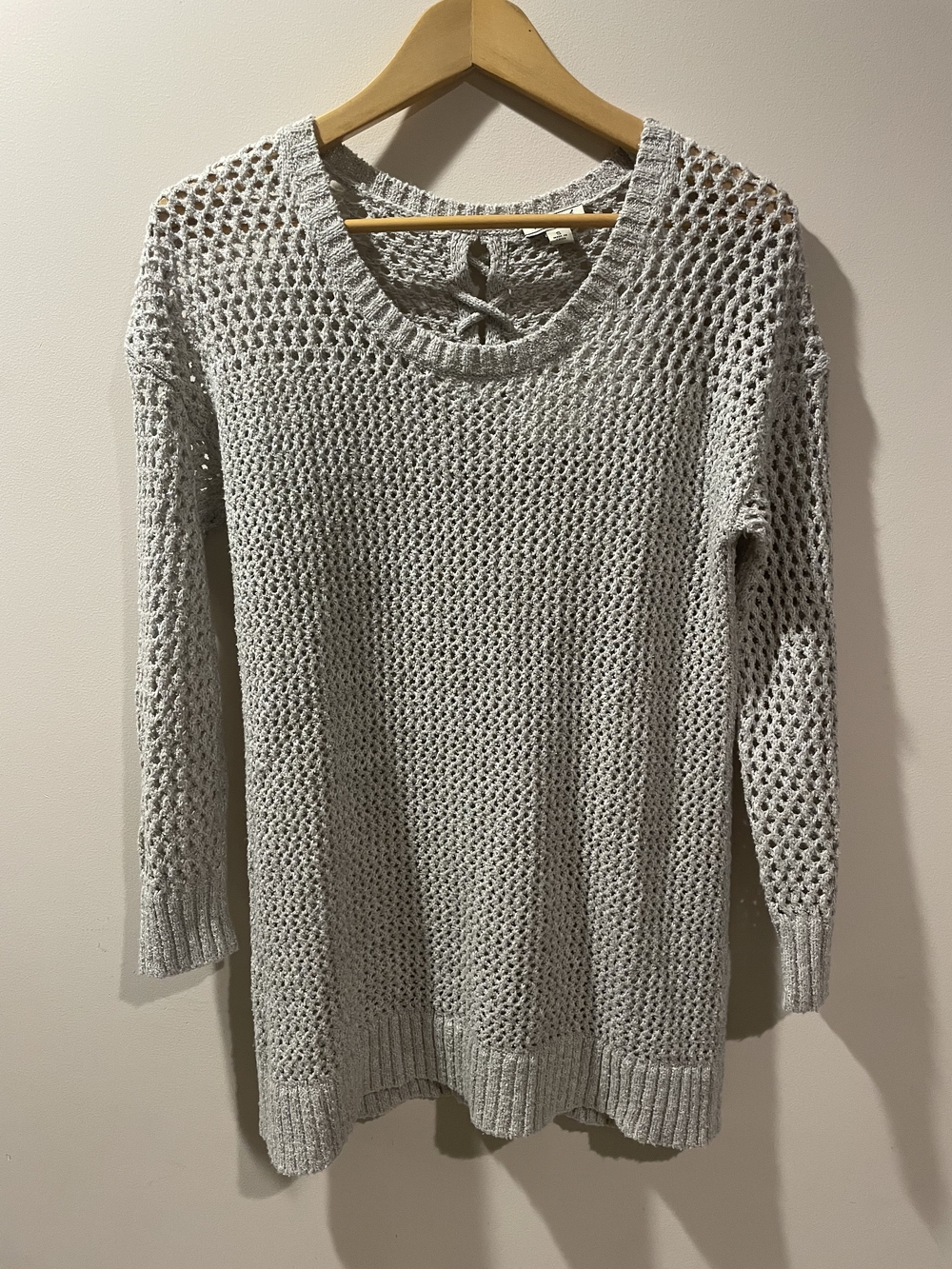 Lucky Brand Light Gray Open-Knit Scoop Neck Sweater
